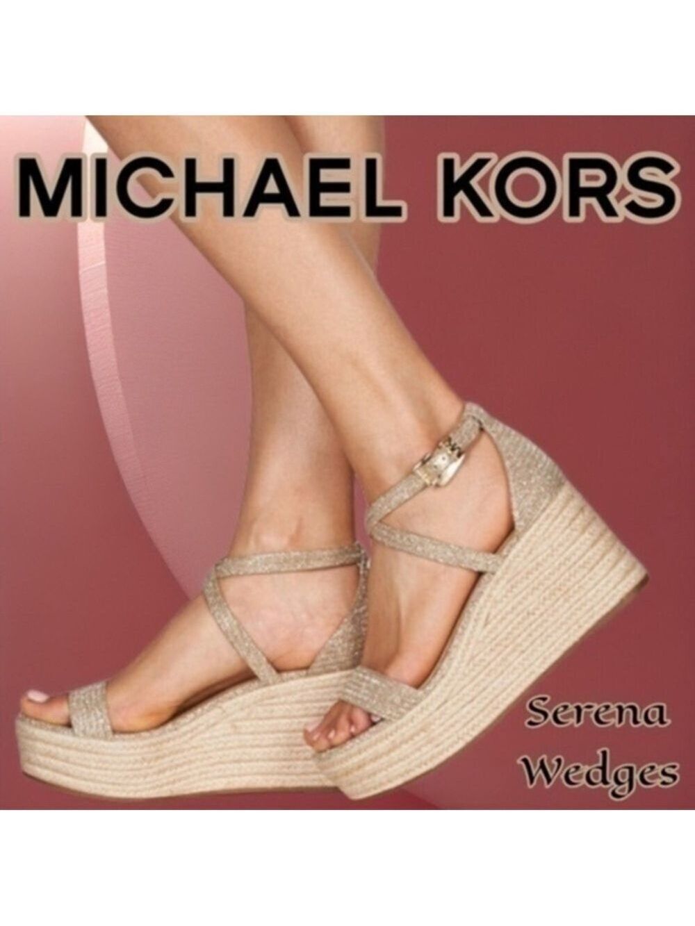 MICHAEL KORS Serena Strappy Pale-Metallic-Gold Espadrille Wedge Sandal/10M